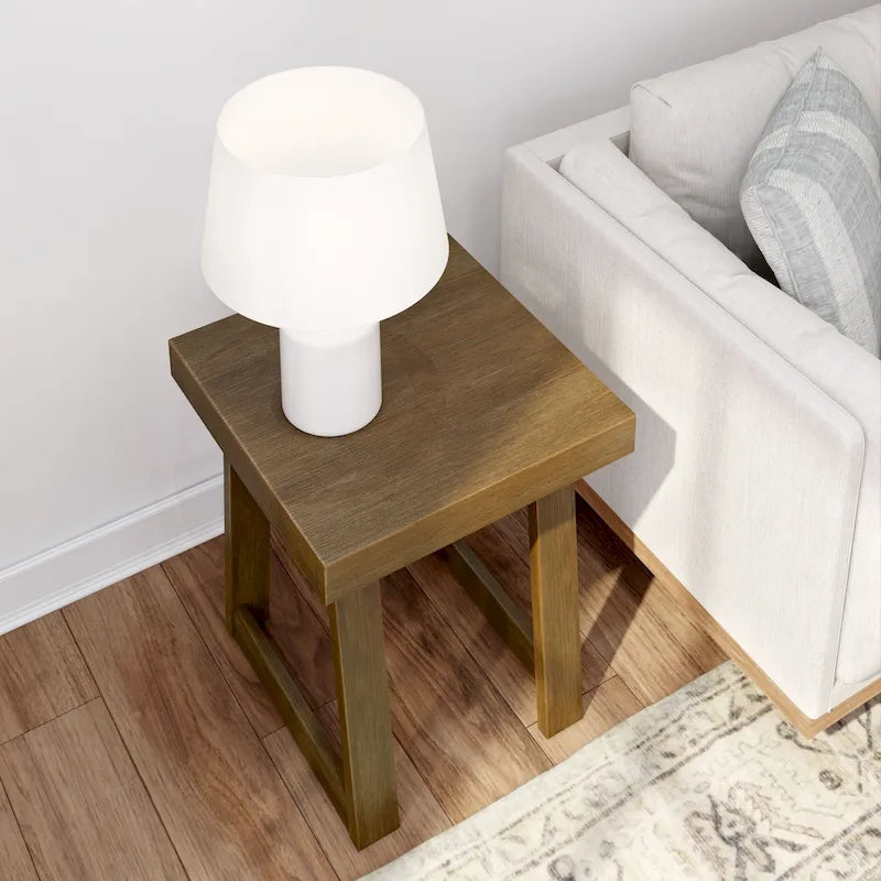Solid Pine Wood Square Side Table with A-Frame Legs, Wirebrush Finish, Multi-Color