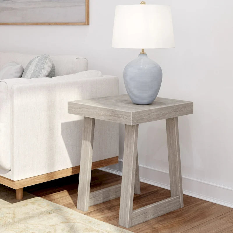 Solid Pine Wood Square Side Table with A-Frame Legs, Wirebrush Finish, Multi-Color