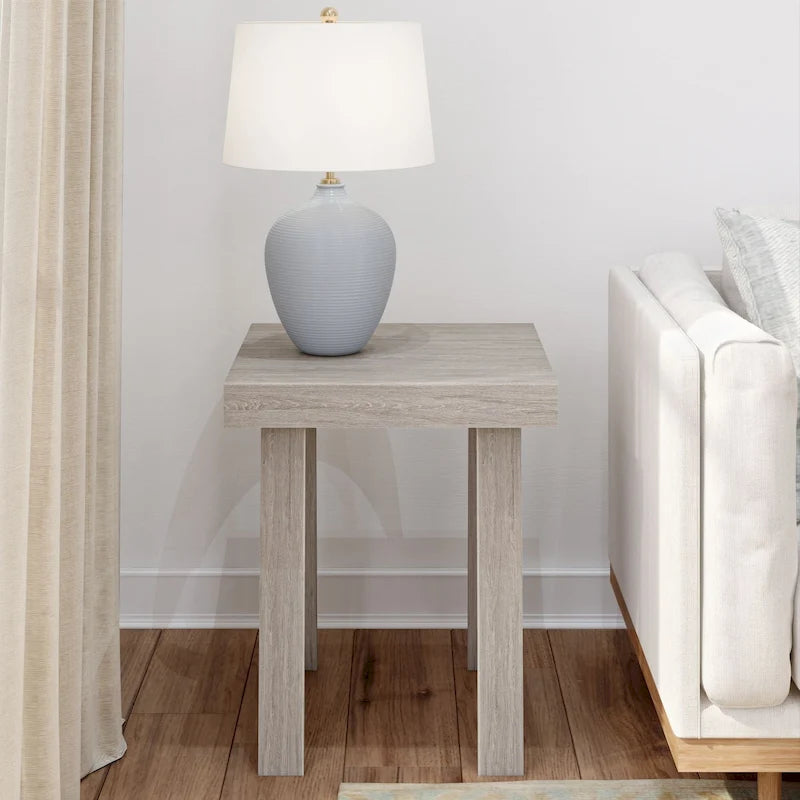 Solid Pine Wood Square Side Table with A-Frame Legs, Wirebrush Finish, Multi-Color