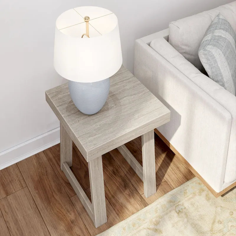 Solid Pine Wood Square Side Table with A-Frame Legs, Wirebrush Finish, Multi-Color