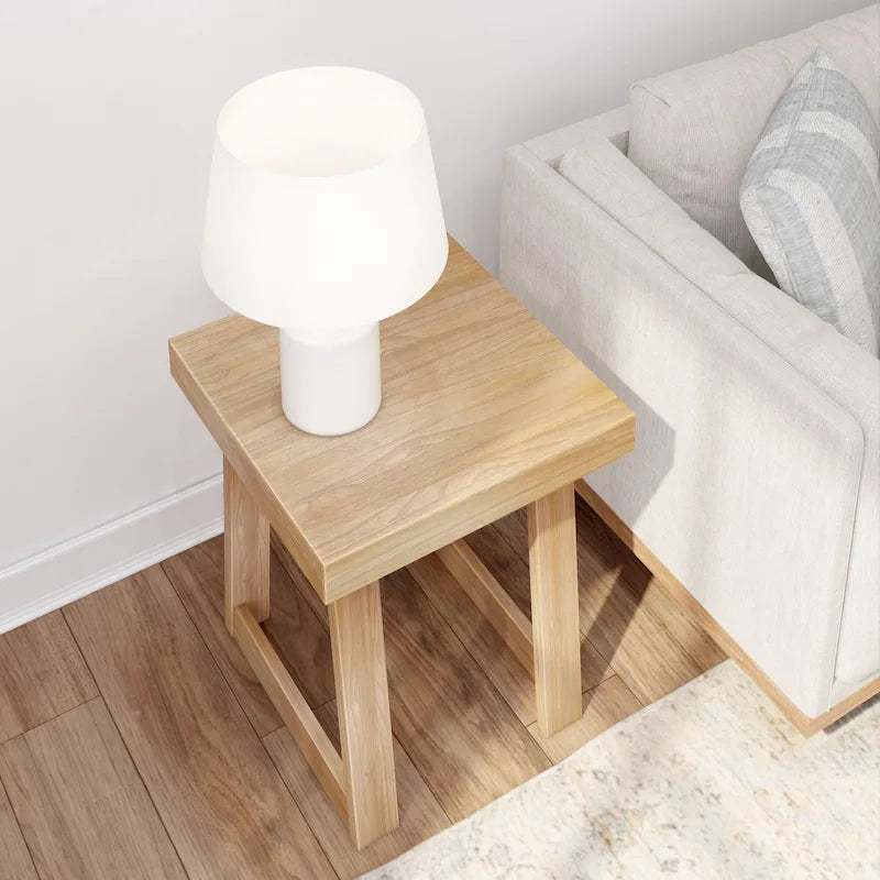 Solid Pine Wood Square Side Table with A-Frame Legs, Wirebrush Finish, Multi-Color
