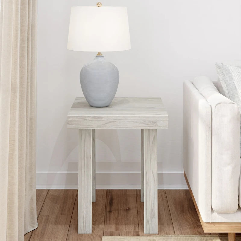 Solid Pine Wood Square Side Table with A-Frame Legs, Wirebrush Finish, Multi-Color