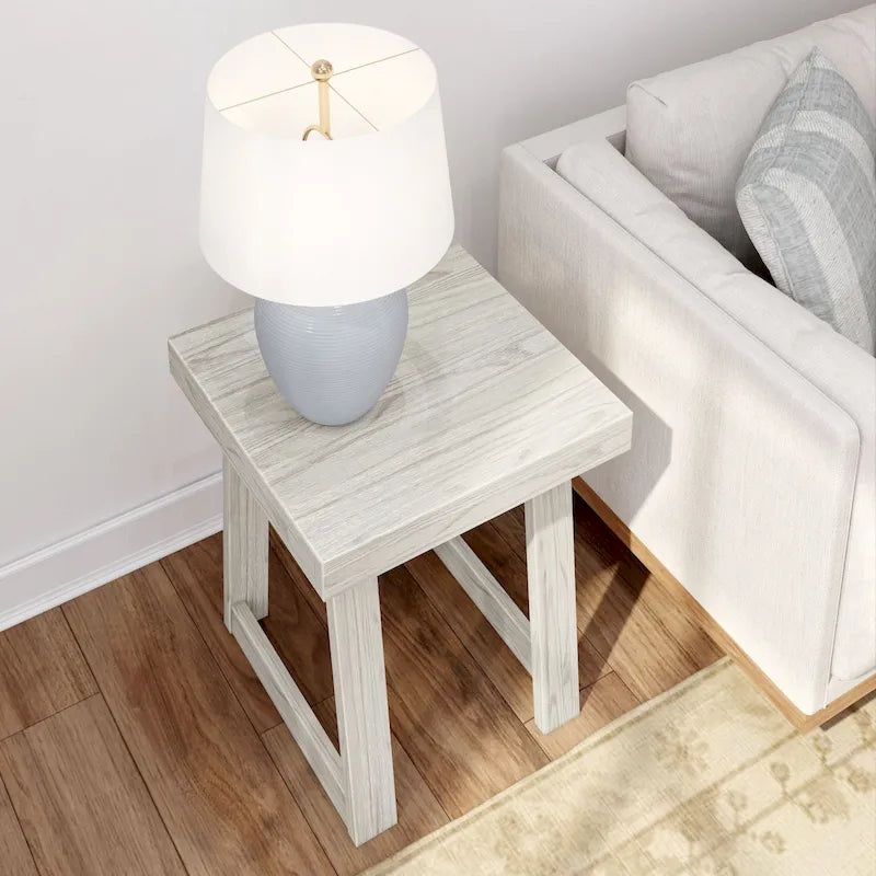 Solid Pine Wood Square Side Table with A-Frame Legs, Wirebrush Finish, Multi-Color