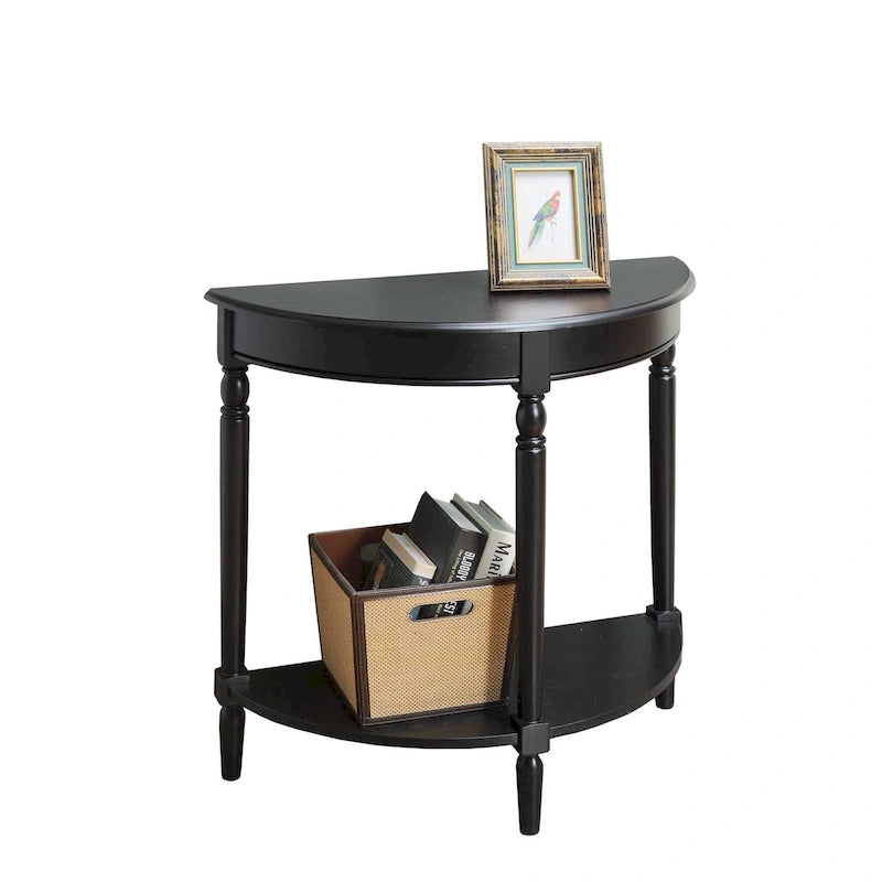 Half-Round Entryway Console Table with Bottom Shelf and Turned Legs, Multi-Color
