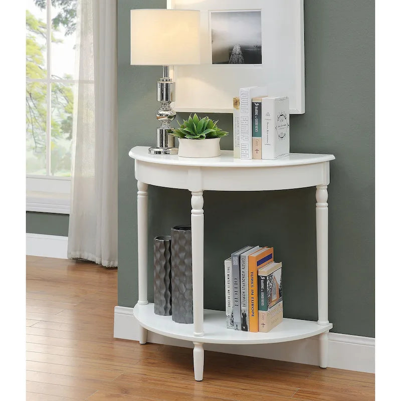 Half-Round Entryway Console Table with Bottom Shelf and Turned Legs, Multi-Color