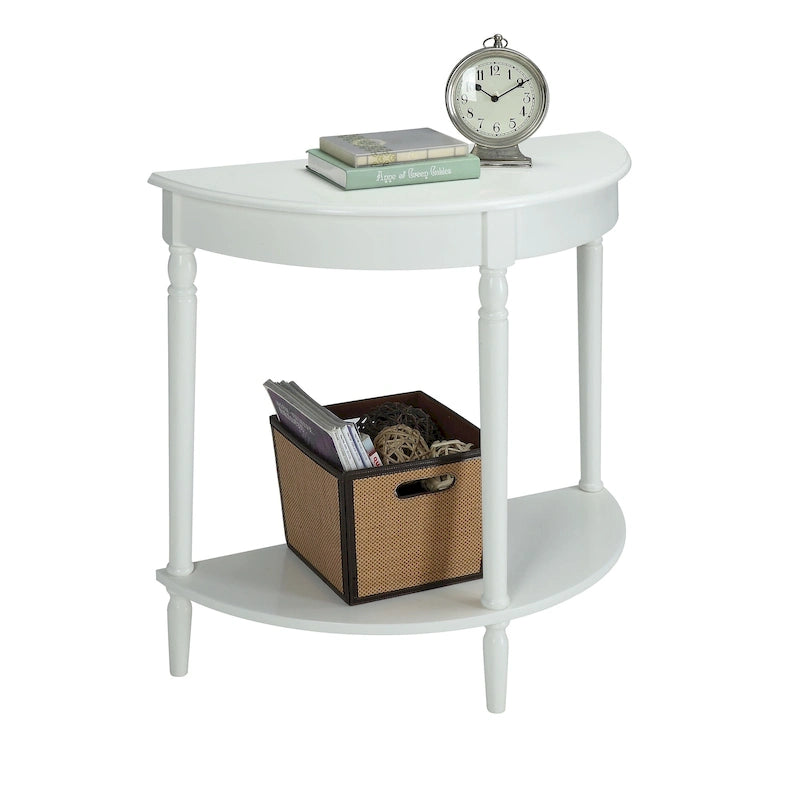 Half-Round Entryway Console Table with Bottom Shelf and Turned Legs, Multi-Color