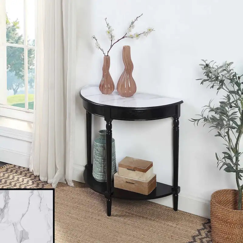 Half-Round Entryway Console Table with Bottom Shelf and Turned Legs, Multi-Color