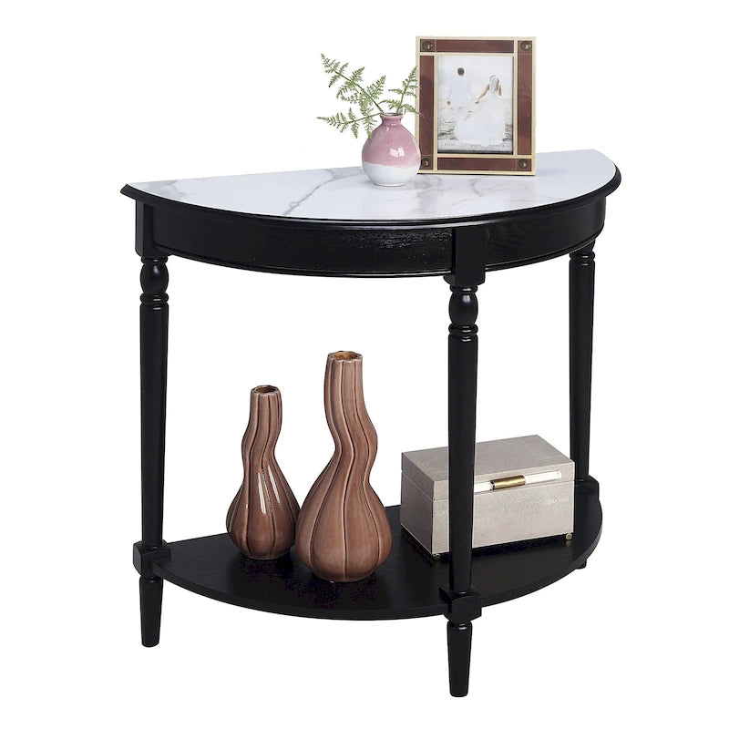 Half-Round Entryway Console Table with Bottom Shelf and Turned Legs, Multi-Color