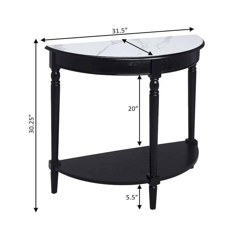 Half-Round Entryway Console Table with Bottom Shelf and Turned Legs, Multi-Color