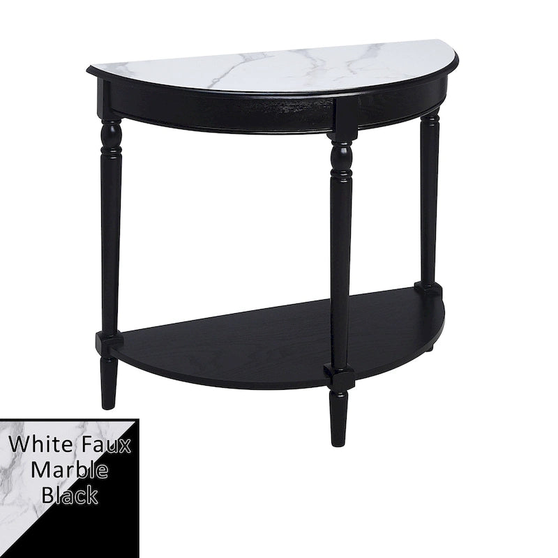 Half-Round Entryway Console Table with Bottom Shelf and Turned Legs, Multi-Color