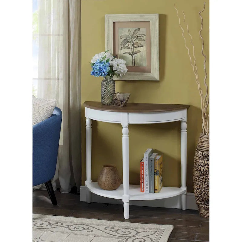 Half-Round Entryway Console Table with Bottom Shelf and Turned Legs, Multi-Color
