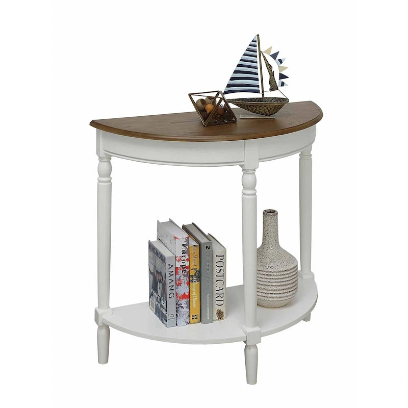 Half-Round Entryway Console Table with Bottom Shelf and Turned Legs, Multi-Color