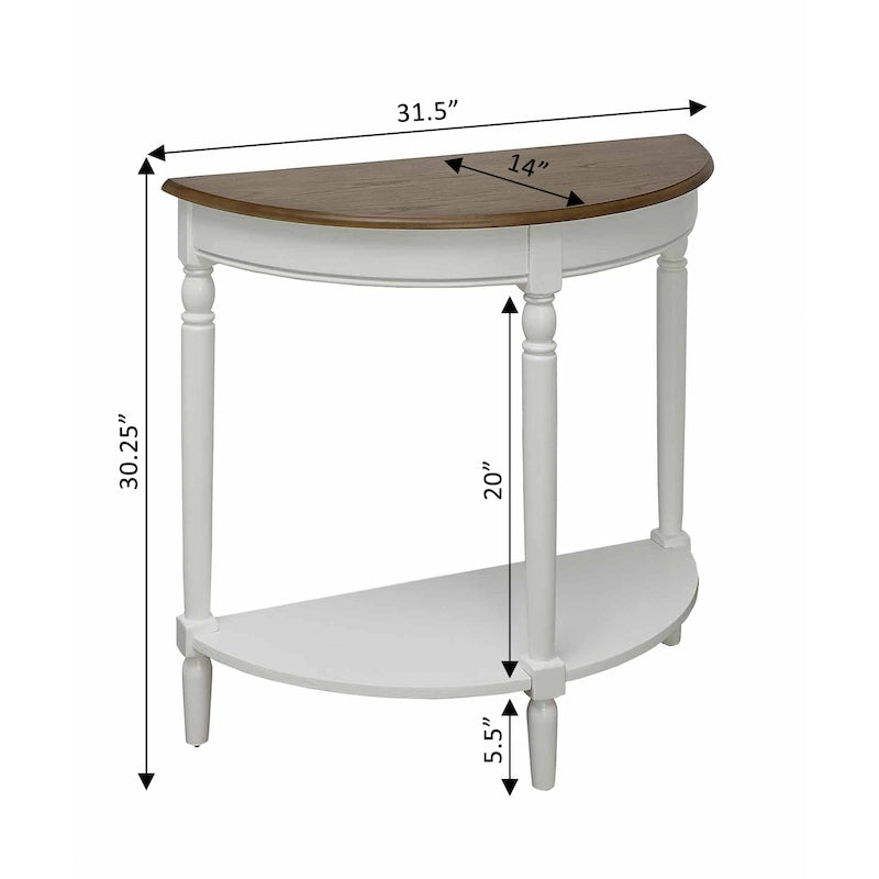 Half-Round Entryway Console Table with Bottom Shelf and Turned Legs, Multi-Color
