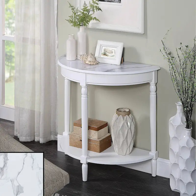 Half-Round Entryway Console Table with Bottom Shelf and Turned Legs, Multi-Color