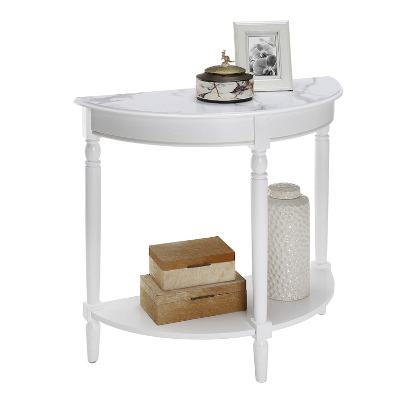 Half-Round Entryway Console Table with Bottom Shelf and Turned Legs, Multi-Color