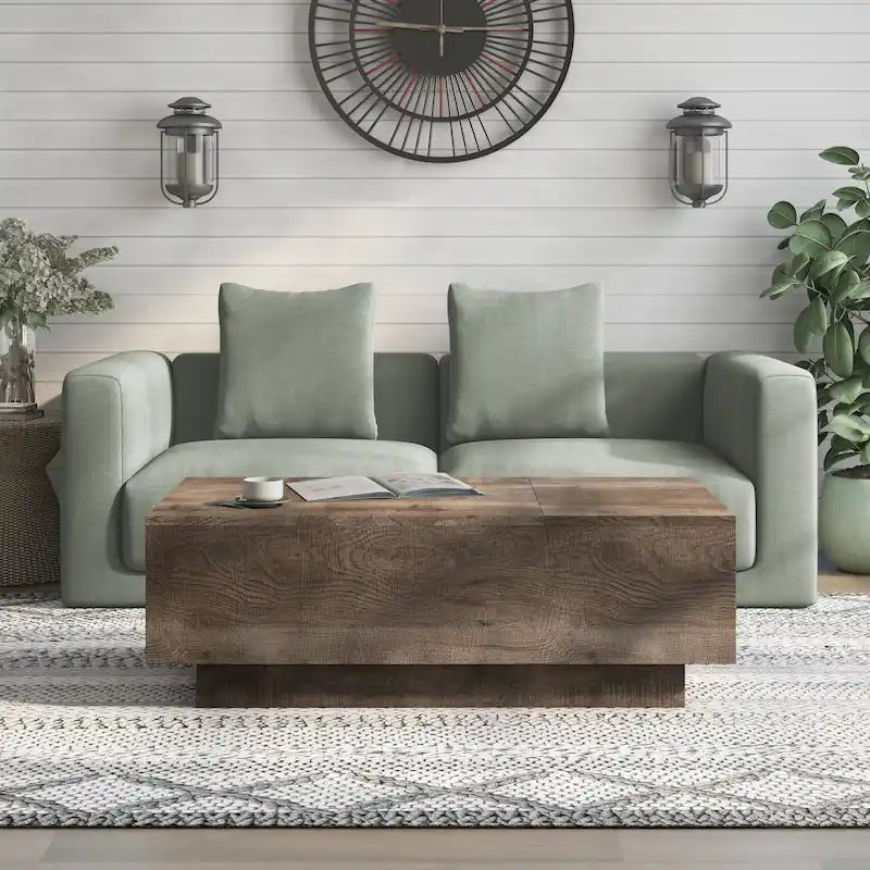 Rustic Lift-Top Coffee Table with Hidden Storage and Open Side Shelf, Multi-Color
