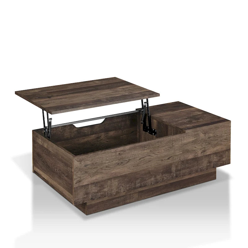 Rustic Lift-Top Coffee Table with Hidden Storage and Open Side Shelf, Multi-Color