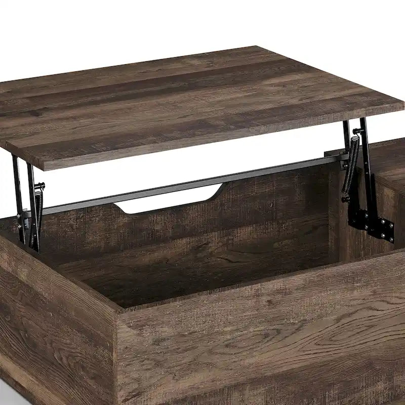 Rustic Lift-Top Coffee Table with Hidden Storage and Open Side Shelf, Multi-Color