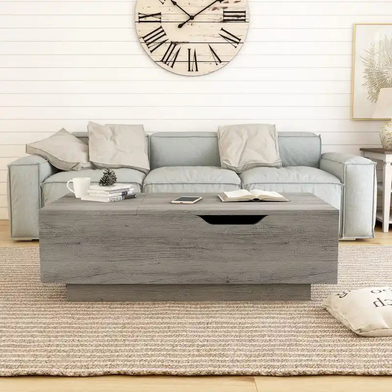 Rustic Lift-Top Coffee Table with Hidden Storage and Open Side Shelf, Multi-Color