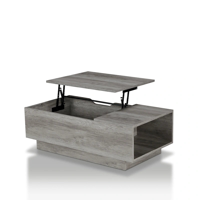 Rustic Lift-Top Coffee Table with Hidden Storage and Open Side Shelf, Multi-Color