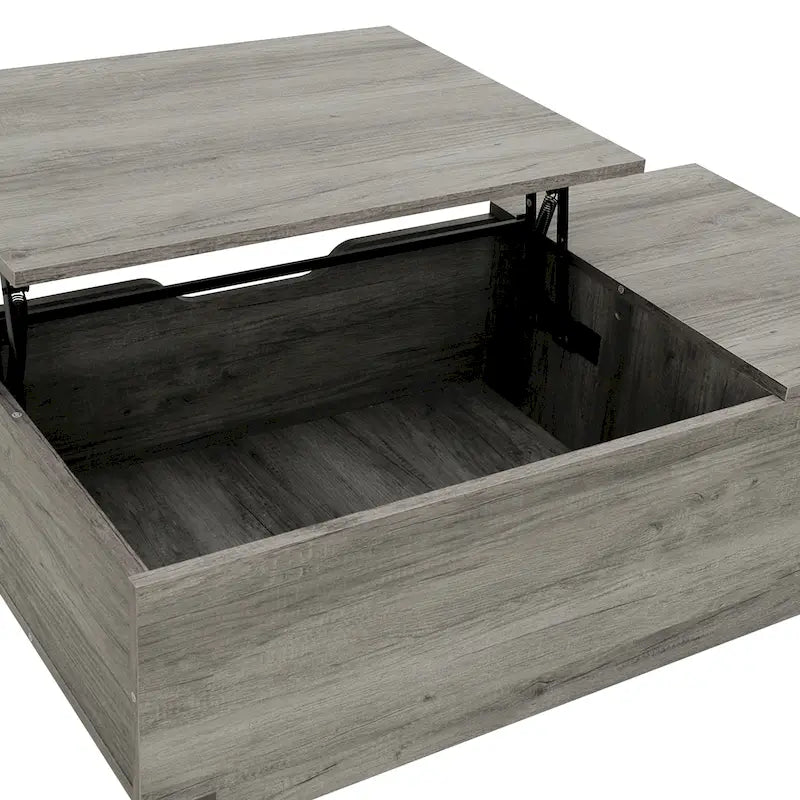 Rustic Lift-Top Coffee Table with Hidden Storage and Open Side Shelf, Multi-Color