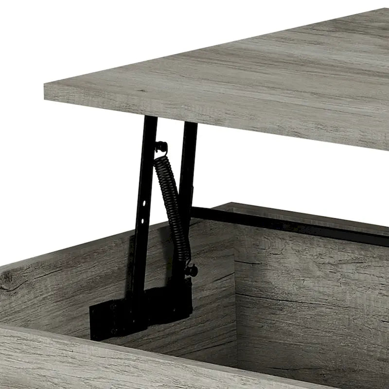 Rustic Lift-Top Coffee Table with Hidden Storage and Open Side Shelf, Multi-Color
