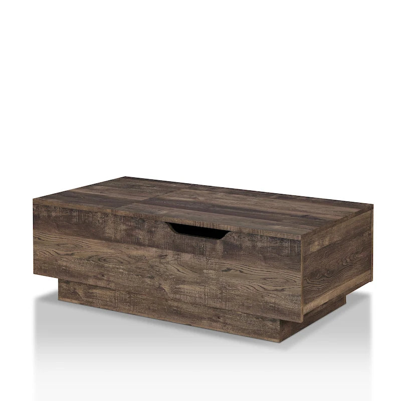 Rustic Lift-Top Coffee Table with Hidden Storage and Open Side Shelf, Multi-Color