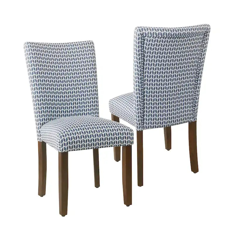 Classic Parsons Upholstered Dining Chair with Wood Legs and Patterned Fabric, Set of 2, Multi-Color