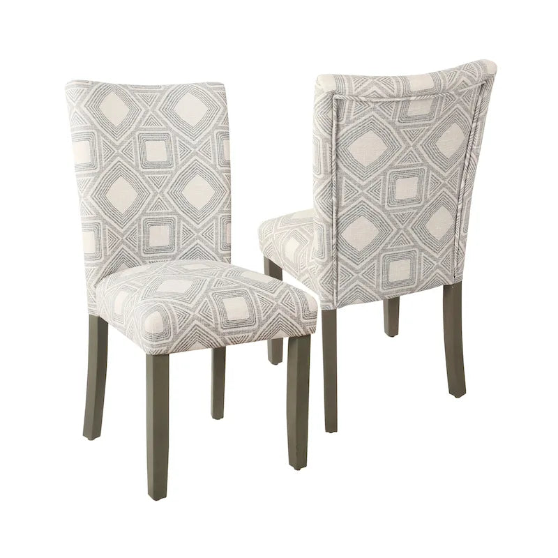 Sedia da pranzo imbottita classica in stile Parsons con gambe in legno e tessuto fantasia, set di 2, multicolore