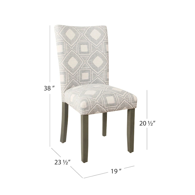 Sedia da pranzo imbottita classica in stile Parsons con gambe in legno e tessuto fantasia, set di 2, multicolore