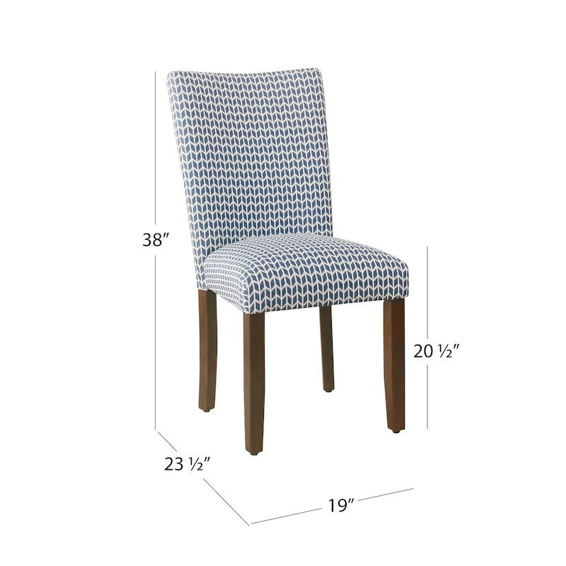 Sedia da pranzo imbottita classica in stile Parsons con gambe in legno e tessuto fantasia, set di 2, multicolore