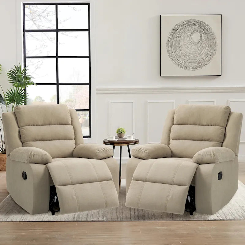 Classic Manual Pushback Recliner Chair with High Back and Rolled Arms, Set of 2, Multi-Color