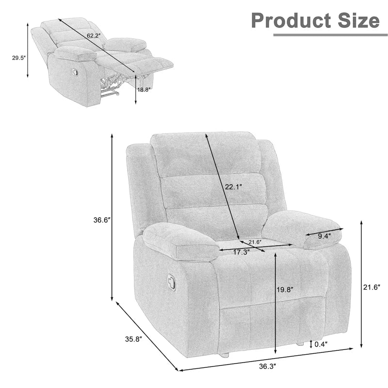 Classic Manual Pushback Recliner Chair with High Back and Rolled Arms, Set of 2, Multi-Color