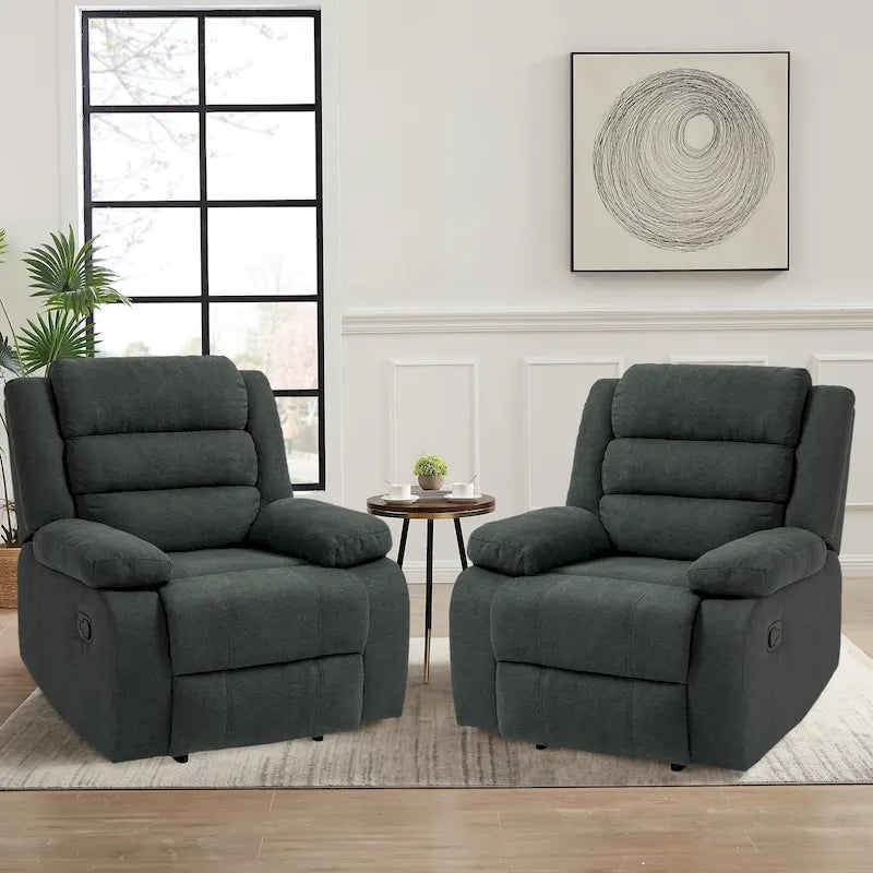 Classic Manual Pushback Recliner Chair with High Back and Rolled Arms, Set of 2, Multi-Color
