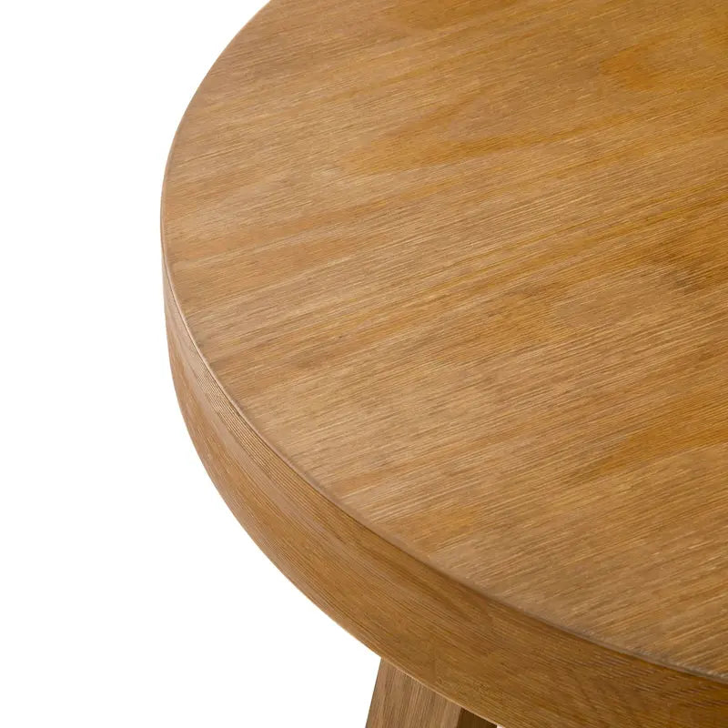 Solid Pine Round Coffee Table with Wirebrush Finish and Cross Legs, Multi-Color
