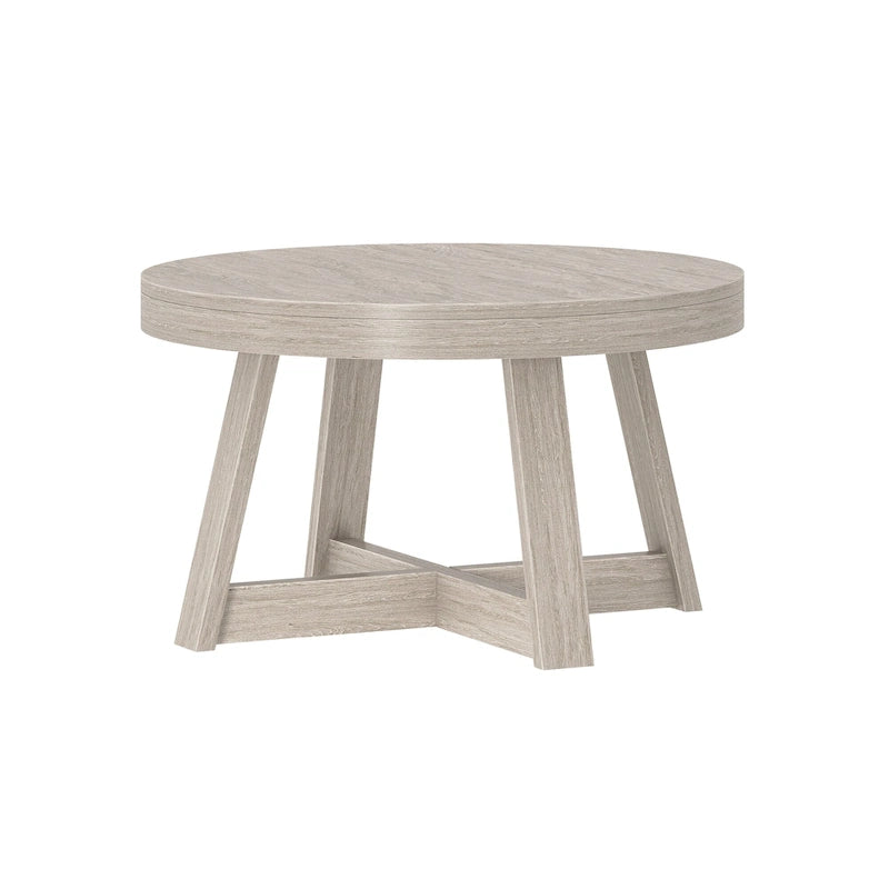 Solid Pine Round Coffee Table with Wirebrush Finish and Cross Legs, Multi-Color