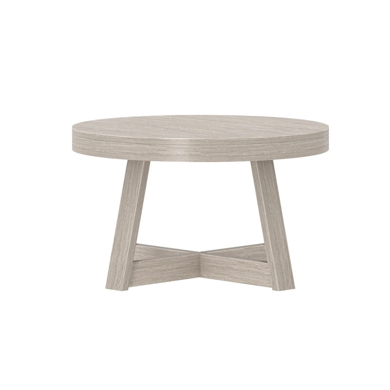 Solid Pine Round Coffee Table with Wirebrush Finish and Cross Legs, Multi-Color