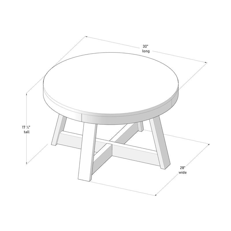 Solid Pine Round Coffee Table with Wirebrush Finish and Cross Legs, Multi-Color