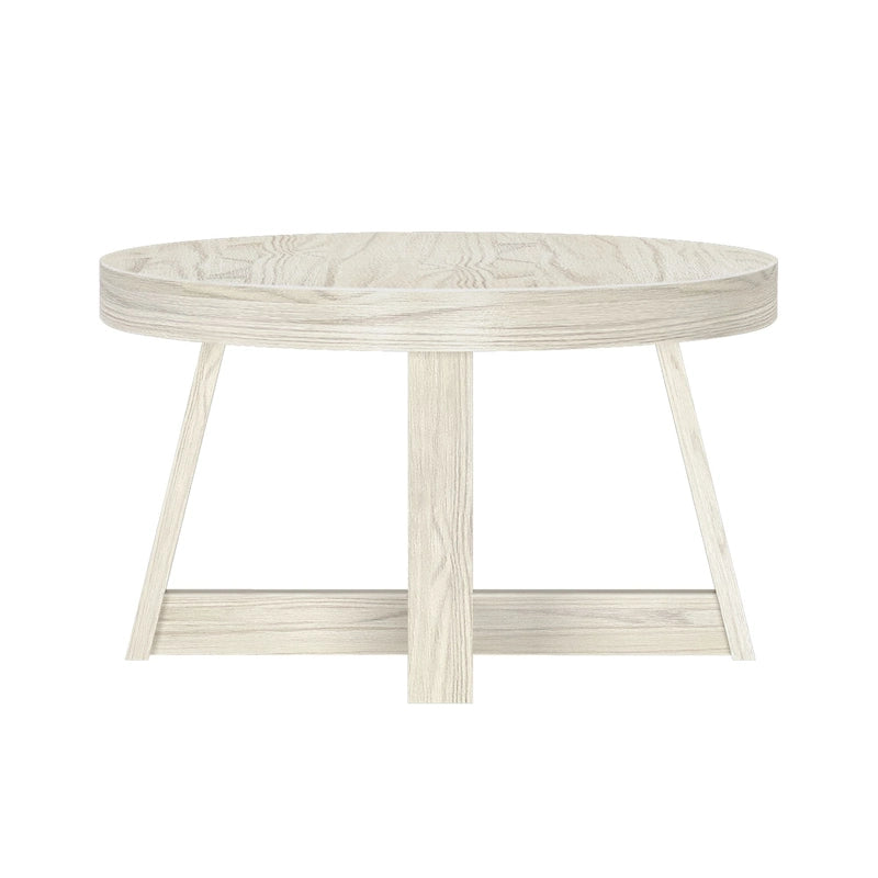 Solid Pine Round Coffee Table with Wirebrush Finish and Cross Legs, Multi-Color