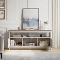 Farmhouse TV Stand for up to 65" TV with X-Door Cabinets, Open Shelves and Power Outlet