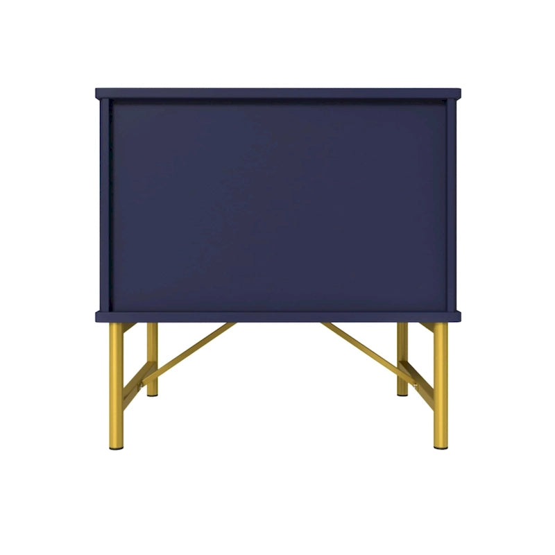 Modern MDF Nightstand with 2 Drawers, Gold Metal Legs and Geometric Ribbed Front, Multi-Color