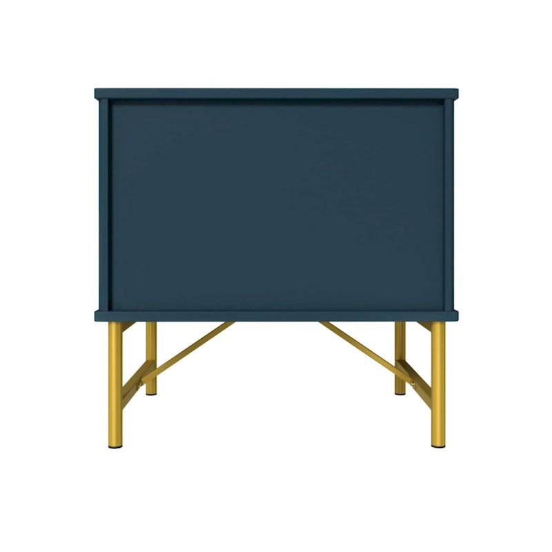 Modern MDF Nightstand with 2 Drawers, Gold Metal Legs and Geometric Ribbed Front, Multi-Color