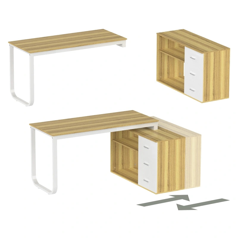 L-Shaped Executive Desk with 3 Drawers and 2 Open Shelves for Home and Office, Multi-Color