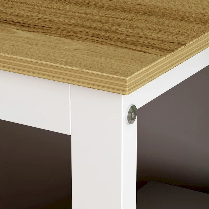 L-Shaped Executive Desk with 3 Drawers and 2 Open Shelves for Home and Office, Multi-Color