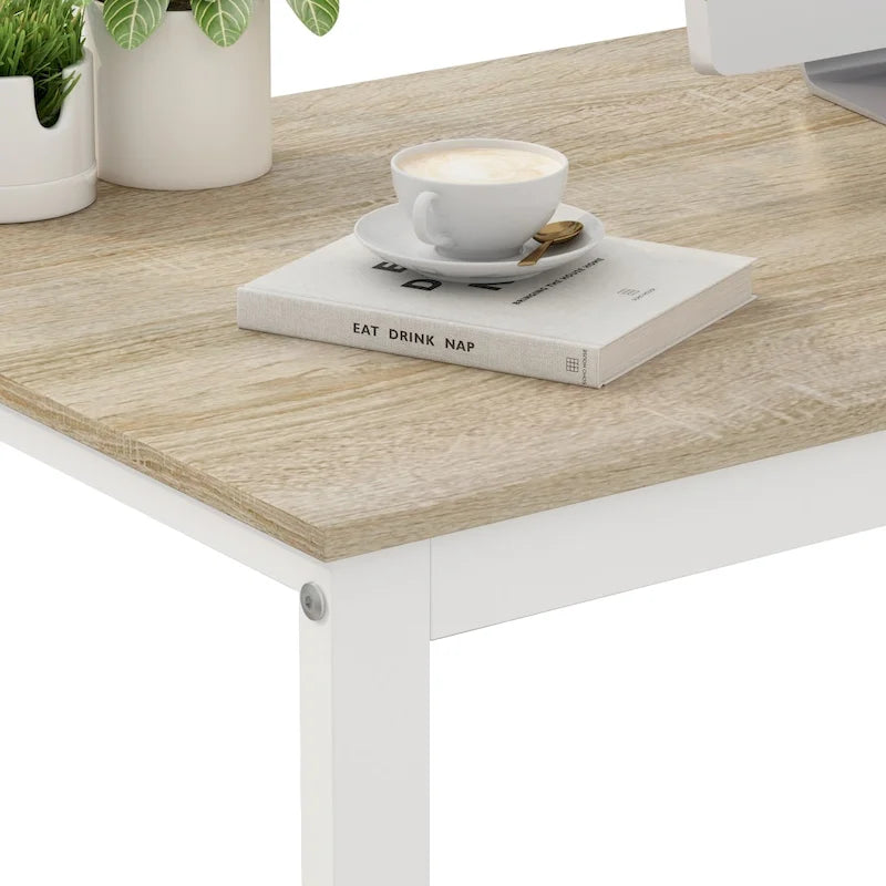 L-Shaped Executive Desk with 3 Drawers and 2 Open Shelves for Home and Office, Multi-Color