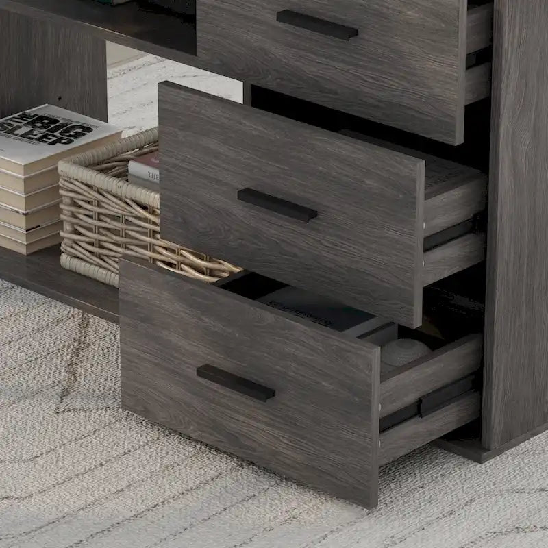 L-Shaped Executive Desk with 3 Drawers and 2 Open Shelves for Home and Office, Multi-Color