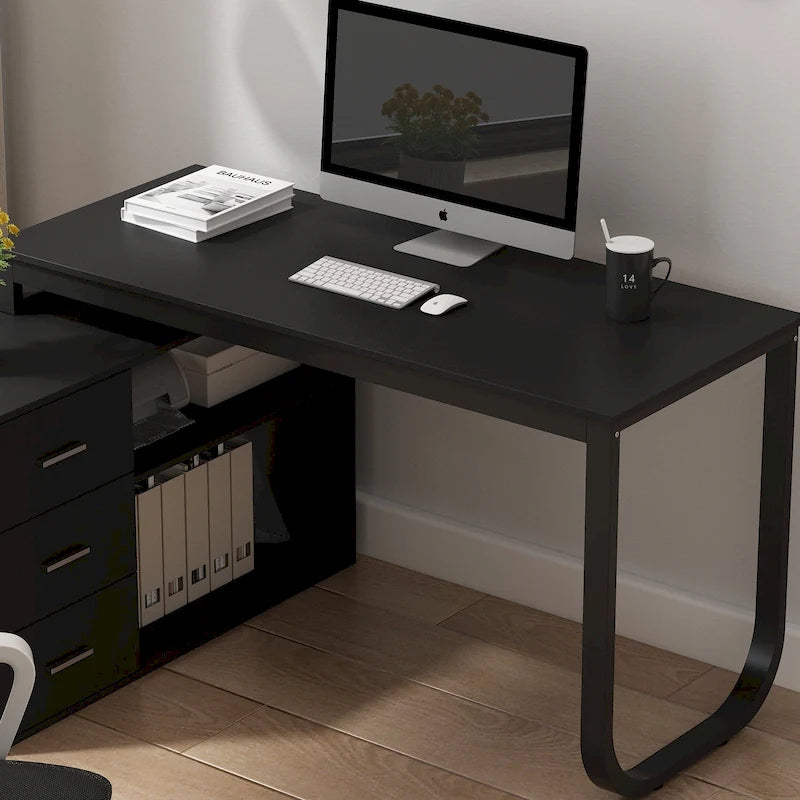 L-Shaped Executive Desk with 3 Drawers and 2 Open Shelves for Home and Office, Multi-Color
