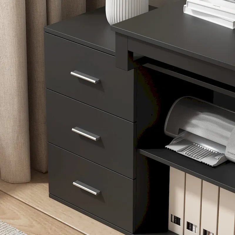 L-Shaped Executive Desk with 3 Drawers and 2 Open Shelves for Home and Office, Multi-Color