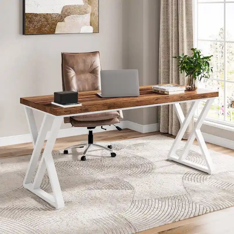 55" Industrial Computer Desk with Z-Shape Metal Legs and MDF Top, Multi-Color
