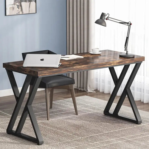 55" Industrial Computer Desk with Z-Shape Metal Legs and MDF Top, Multi-Color